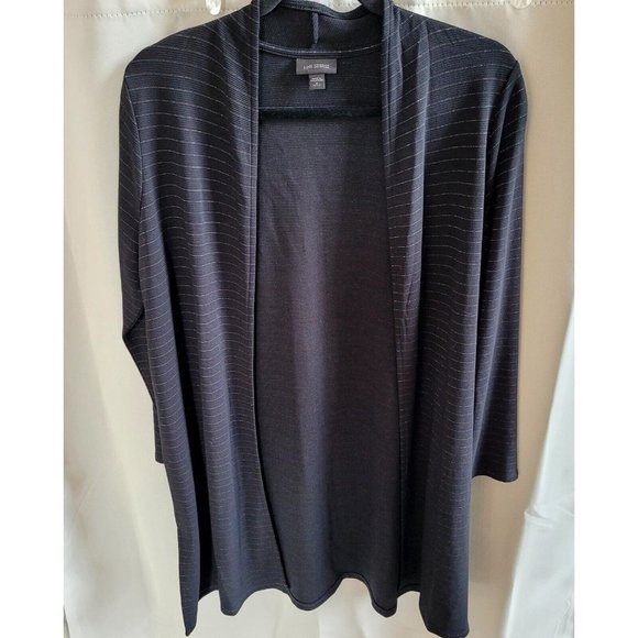J Jill Wearever Cardigan Women Med Black Long Open Front Metallic Silver 15948 - Picture 1 of 8